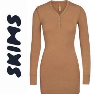 SKIMS Henley Dress in Camel